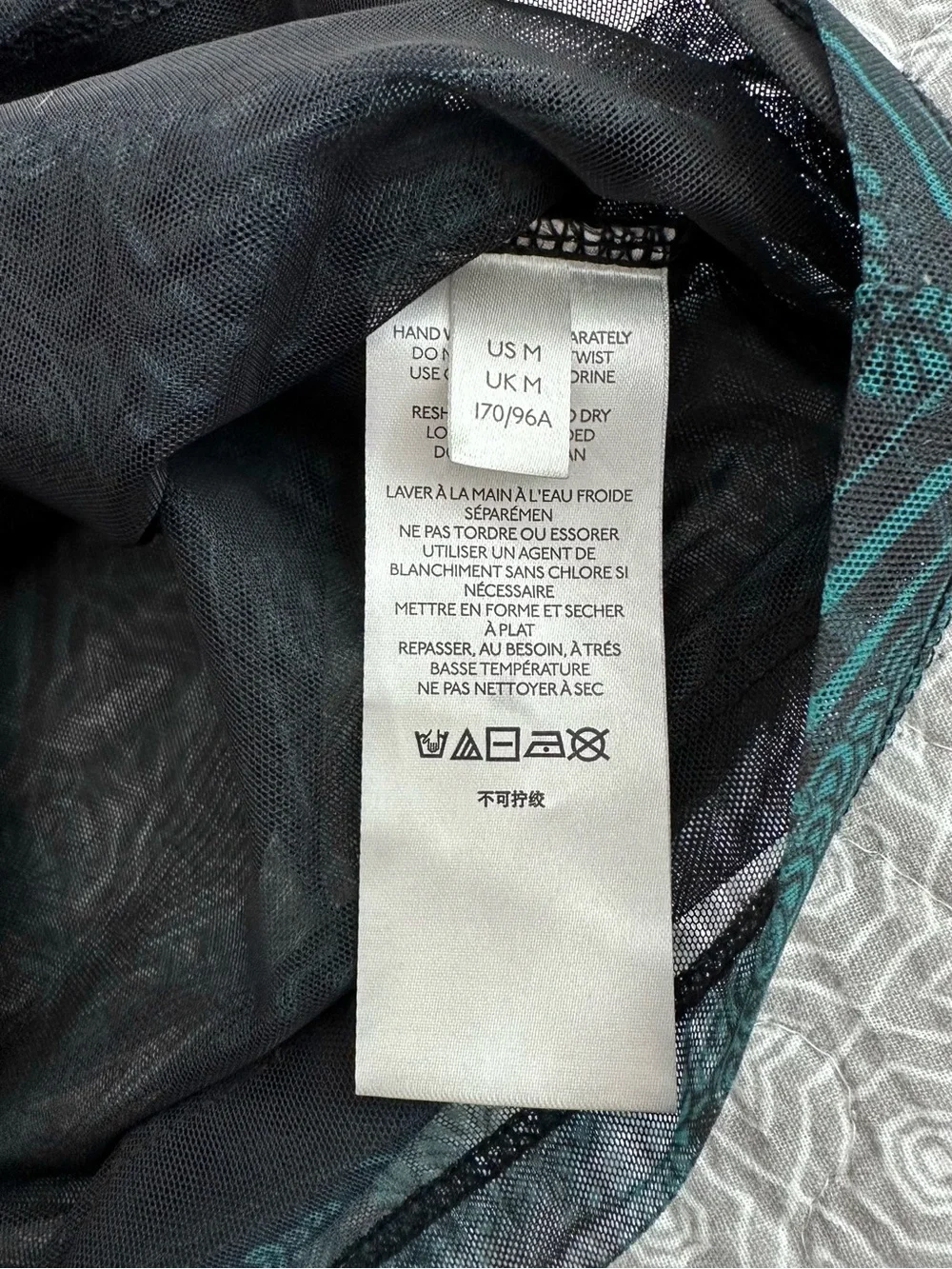 Anthropologie Gauzy Turtleneck Sheer Mesh Teal Green Black Floral Size M